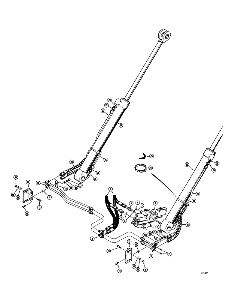 Схема запчастей Case 680CK - (154) - LOADER HYDRAULICS, CONTROL VALVE TO LIFT CYLINDERS (35) - HYDRAULIC SYSTEMS