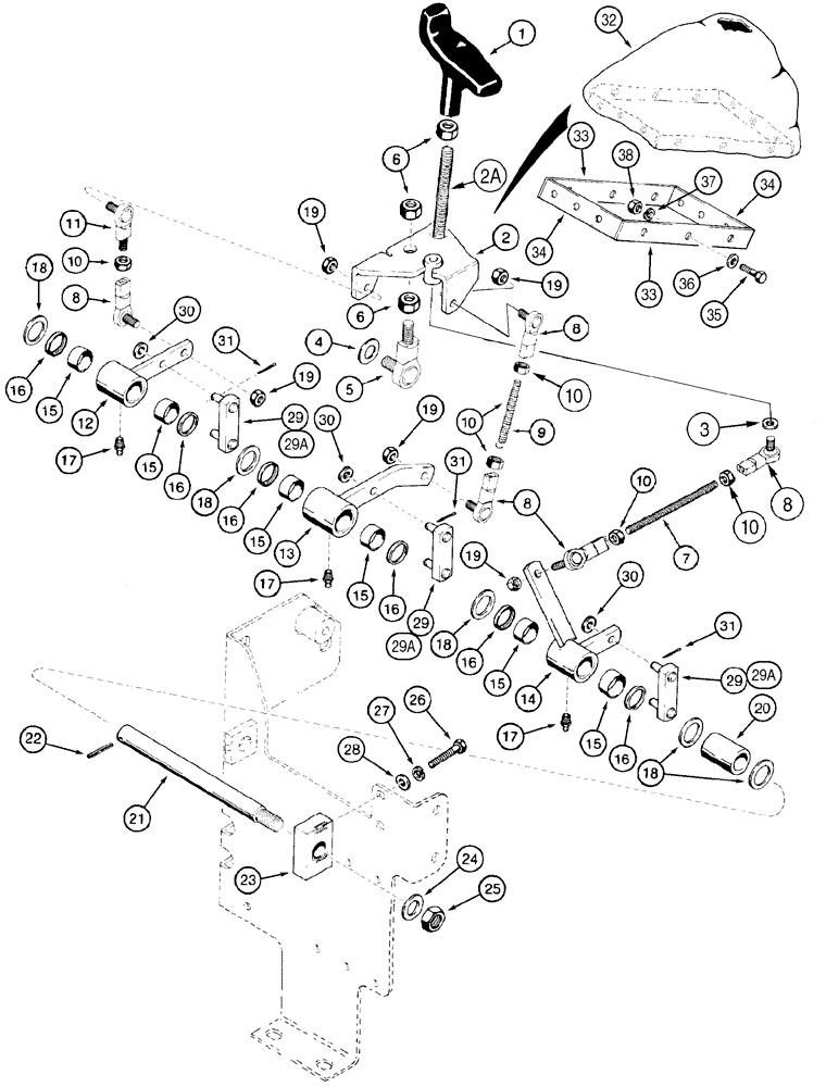 Схема запчастей Case 650H - (08-17) - CONTROLS LEVER AND LINKAGE - MODELS WITH THREE SPOOL CONTROL VALVE (08) - HYDRAULICS