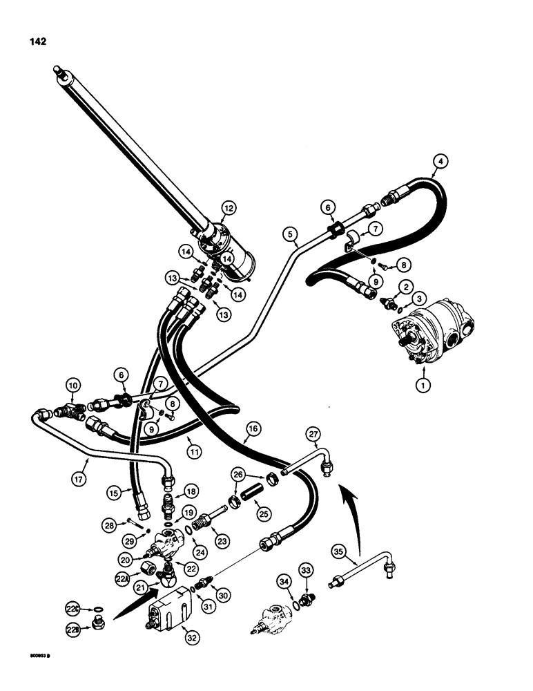 Схема запчастей Case 580SD - (142) - STEERING HYDRAULIC CIRCUIT, HYDRAULIC PUMP TO STEERING CONTROL VALVE, MODELS WITH LOADER (05) - STEERING