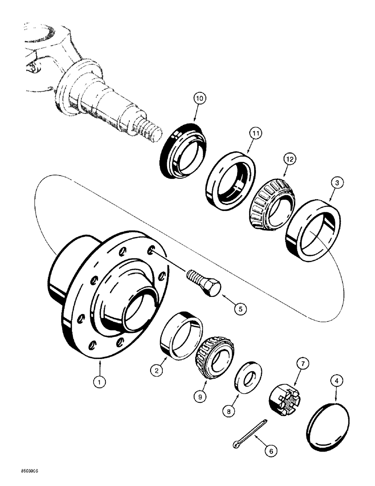 Схема запчастей Case 570LXT - (5-016) - FRONT WHEEL HUB AND BEARINGS (05) - STEERING