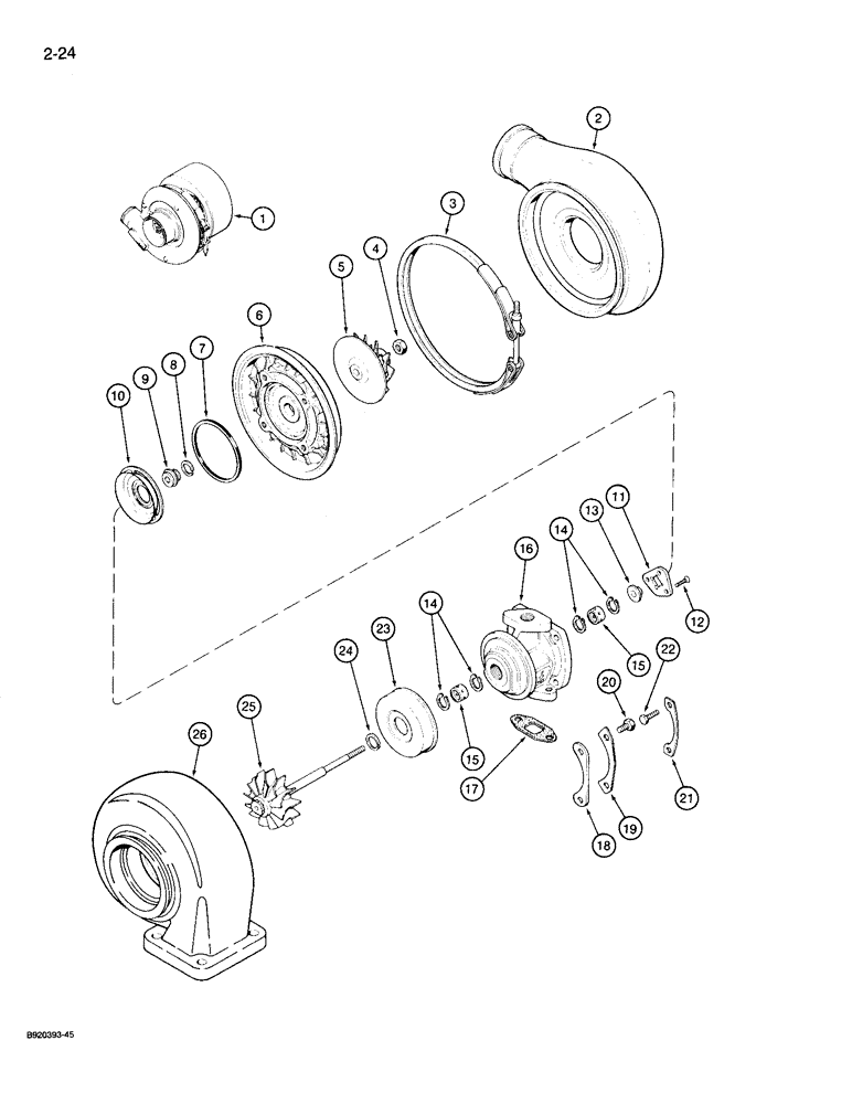 Схема запчастей Case 721 - (2-24) - TURBOCHARGER, 6T-830 ENGINE (02) - ENGINE