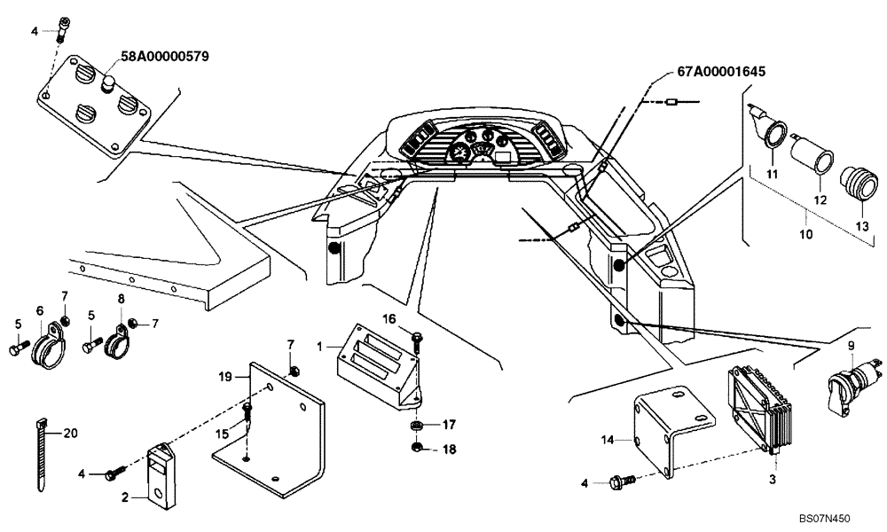 Схема запчастей Case 330B - (67A00021647[001]) - PARTS, INSTRUMENT PANEL (SIMPLE MUX P.I.N. HHD0330BN7PG56093 AND AFTER) (87722617) (13) - Electrical System / Decals