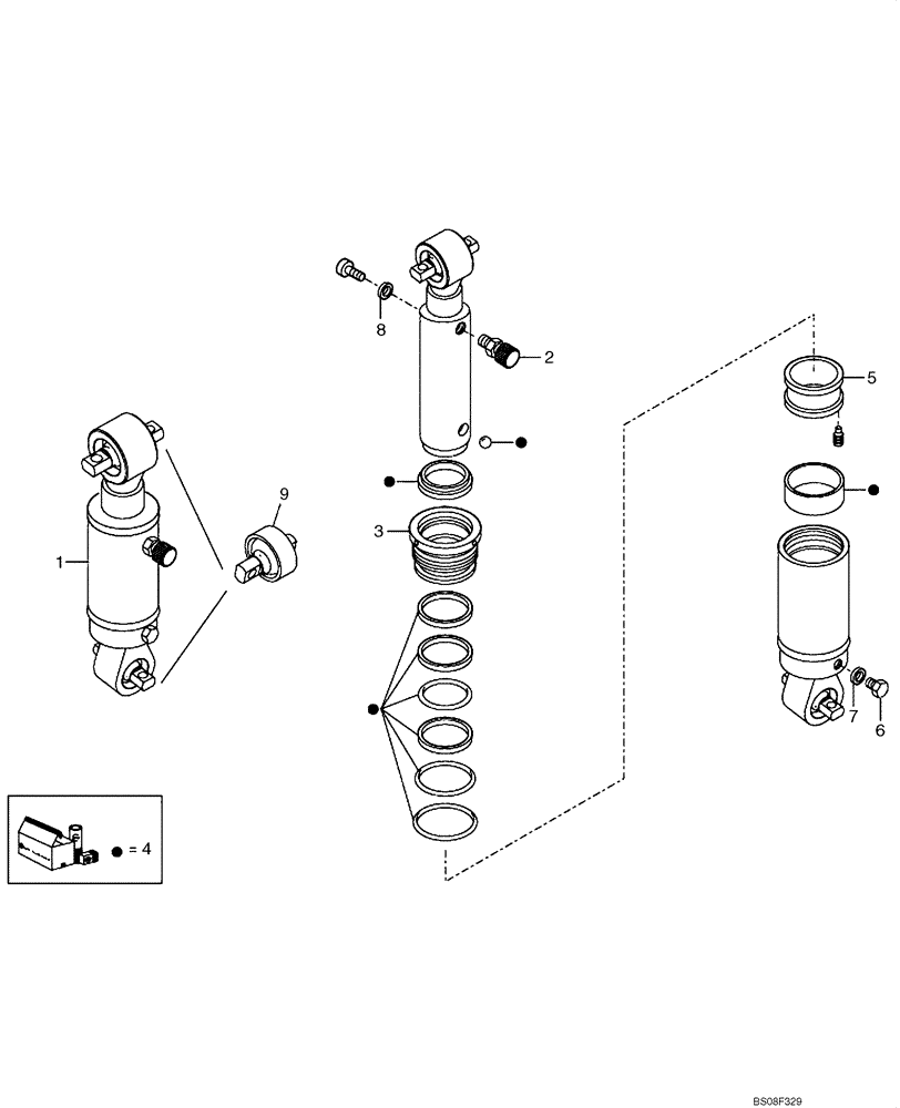 Схема запчастей Case 327B - (38D00000018[001]) - CYLINDER, FRONT SUSPENSION (89500431196) (09) - Implement / Hydraulics / Frame / Brakes