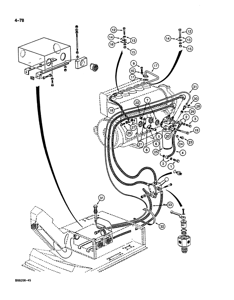 Схема запчастей Case 125B - (4-78) - HEATER AND OIL LINES TO ENGINE, P.I.N. 74858 THROUGH 74963, 21801 THROUGH 21868, 26801 THROUGH 26805 (04) - ELECTRICAL SYSTEMS