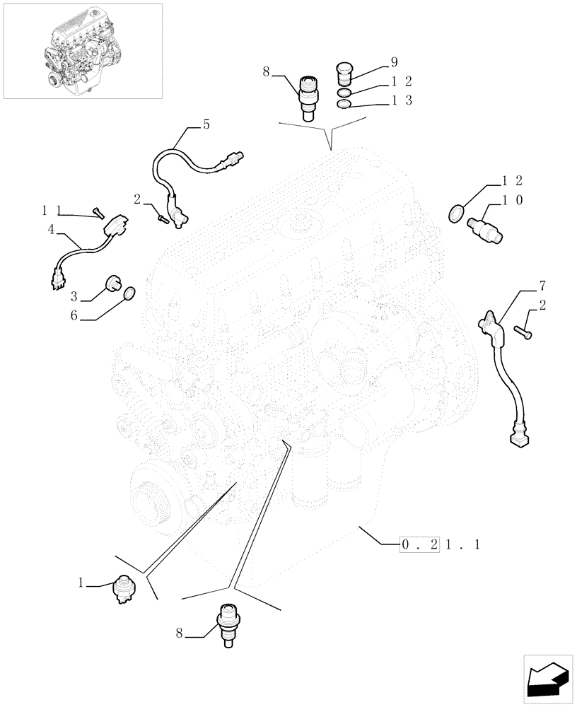 Схема запчастей Case F3BE0684A B002 - (0.17.1[01]) - MOTOR SENSORS (504058915 - 504085690) 