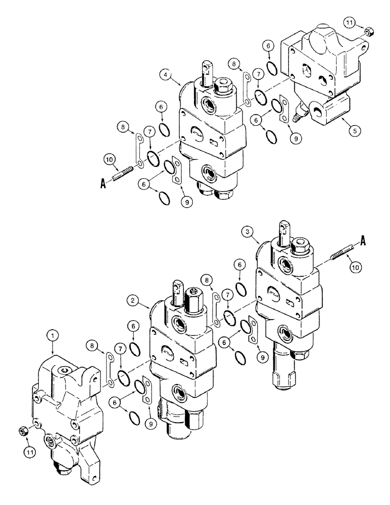 Схема запчастей Case 580SK - (8-318) - LOADER CONTROL VALVE 3 SPOOL, NOT FOR PRESTIGE (08) - HYDRAULICS