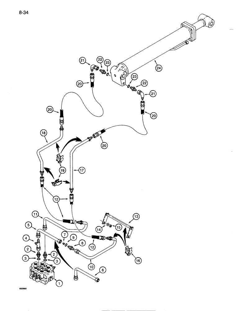 Схема запчастей Case 1086B - (8-034) - ARM CYLINDER CIRCUIT, USED ON UNITS WITH Y BOOM (08) - HYDRAULICS