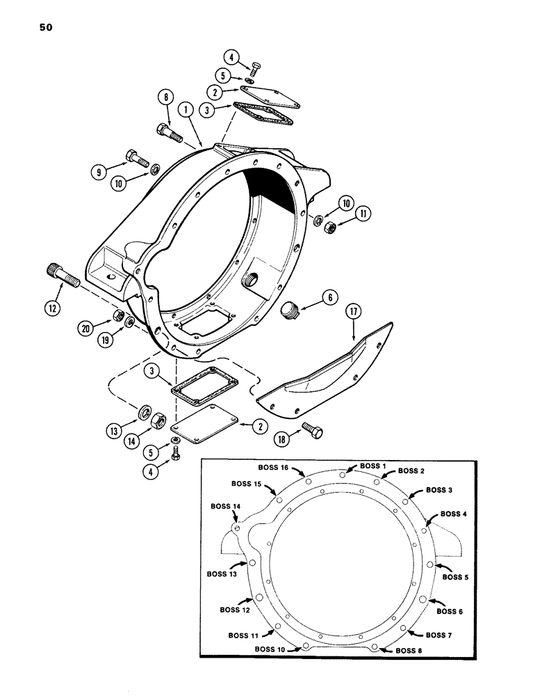 Схема запчастей Case 1280 - (050) - FLYWHEEL HOUSING, 504BDT DIESEL ENGINE (01) - ENGINE