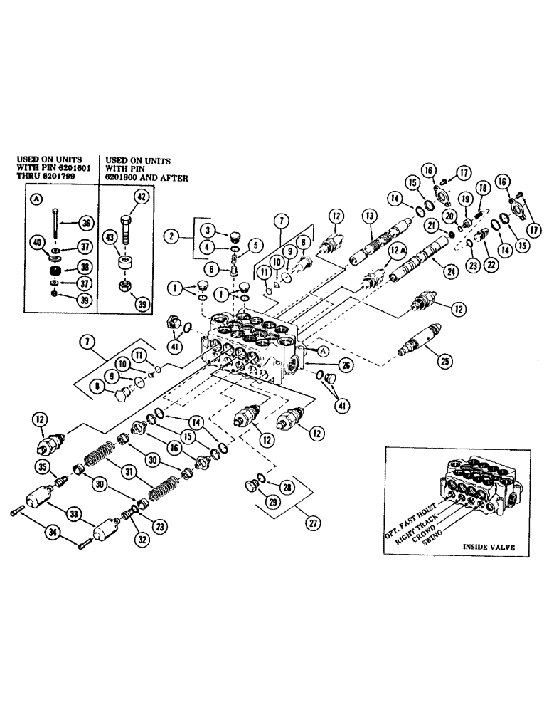 Схема запчастей Case 880B - (198) - 4-SPOOL MAIN CONTROL VALVE, (USED WITH SWING, CROWD, RIGHT TRACK & OPTIONAL FAST HOIST) (07) - HYDRAULIC SYSTEM