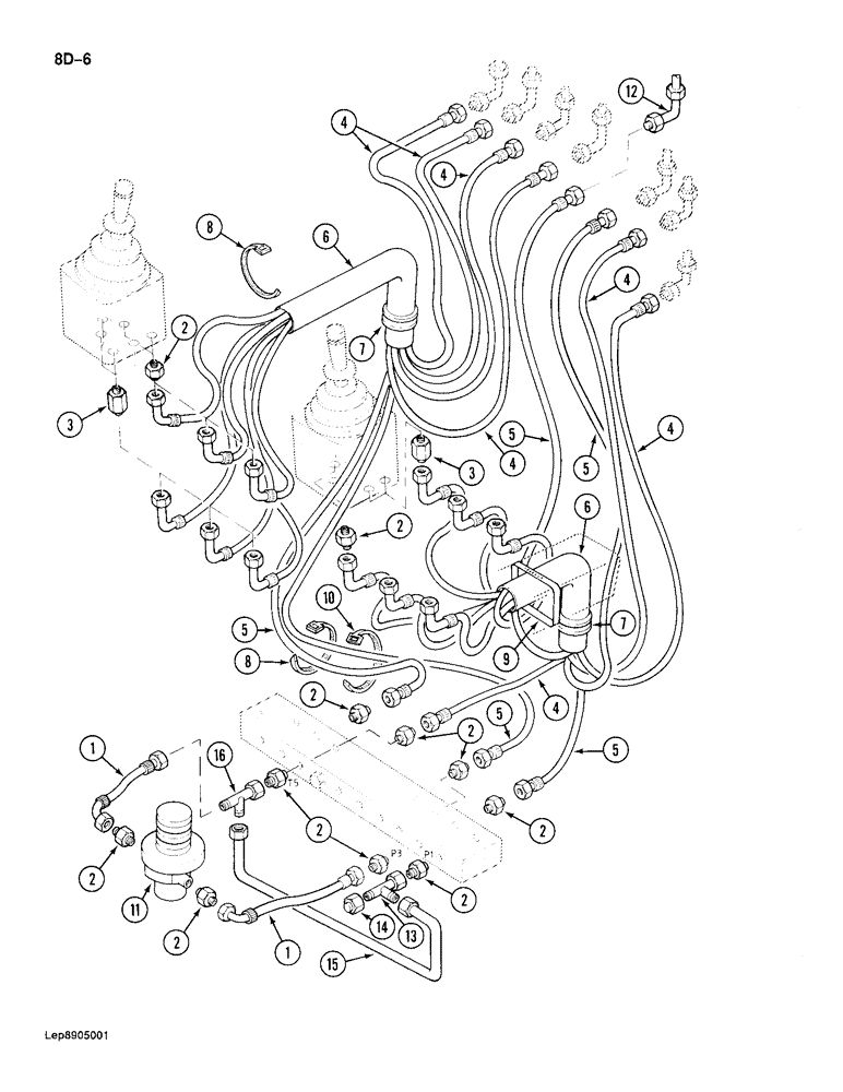 Схема запчастей Case 688 - (8D-06) - HYDRAULIC CONTROL CIRCUIT, MANIFOLD TO HAND CONTROL VALVES PIN FROM 11601 TO 11644 (08) - HYDRAULICS