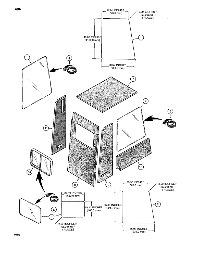 Схема запчастей Case 880C - (406) - CAB WINDOWS, SEALS, AND INSULATION, PIN 6205236 AND AFTER (05) - UPPERSTRUCTURE CHASSIS