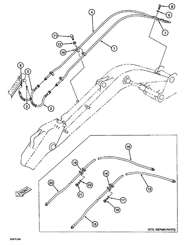 Схема запчастей Case 9030B - (8-072) - BUCKET CYLINDER LINES, 3.0 METER ARM (08) - HYDRAULICS