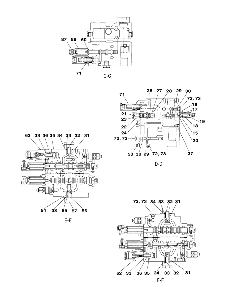 Схема запчастей Case CX300C - (08-201-04[01]) - VALVE ASSY - CONTROL (08) - HYDRAULICS