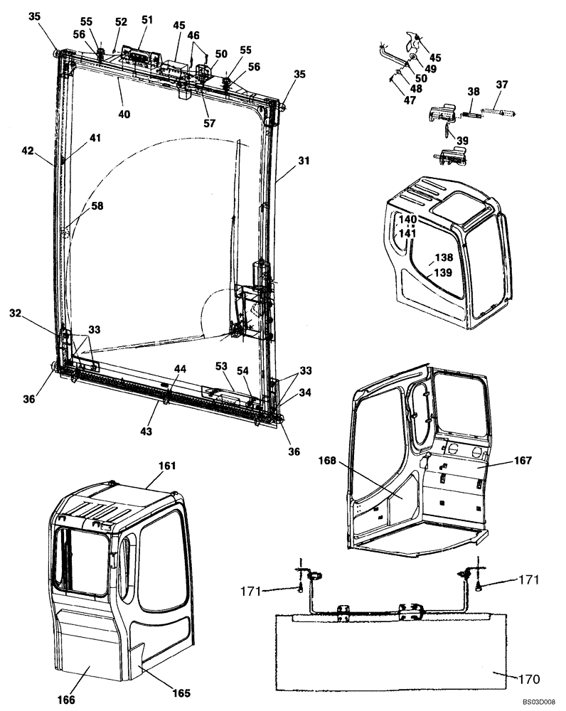 Схема запчастей Case CX80 - (09-36) - CAB - WINDOW, FRONT (09) - CHASSIS/ATTACHMENTS