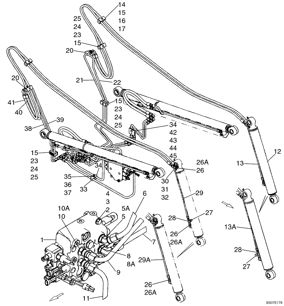 Схема запчастей Case 465 - (08-02) - HYDRAULICS - LOADER BUCKET (WITH SPLIT PUMP CONFIGURATION) (08) - HYDRAULICS