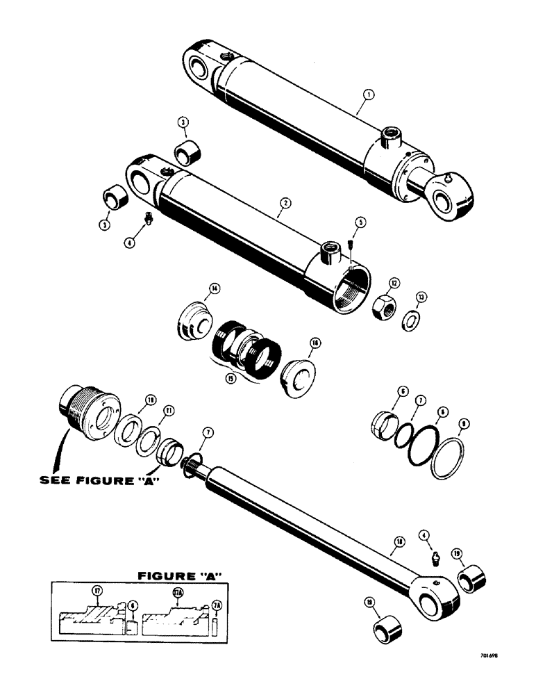 Схема запчастей Case 310G - (222) - ANGLING CYLINDERS (POWER ANGLING DOZER), USES SPLIT SNAP IN OUTER ROD WIPER (07) - HYDRAULIC SYSTEM