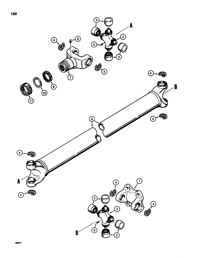 Схема запчастей Case 580D - (190) - DRIVE SHAFT FOR FRONT DRIVE AXLE (06) - POWER TRAIN