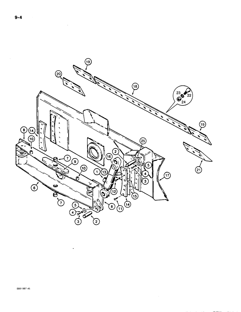 Схема запчастей Case 550 - (9-04) - DOZER LEVELING BEAM, BLADE, AND TILT CYLINDER (09) - CHASSIS/ATTACHMENTS