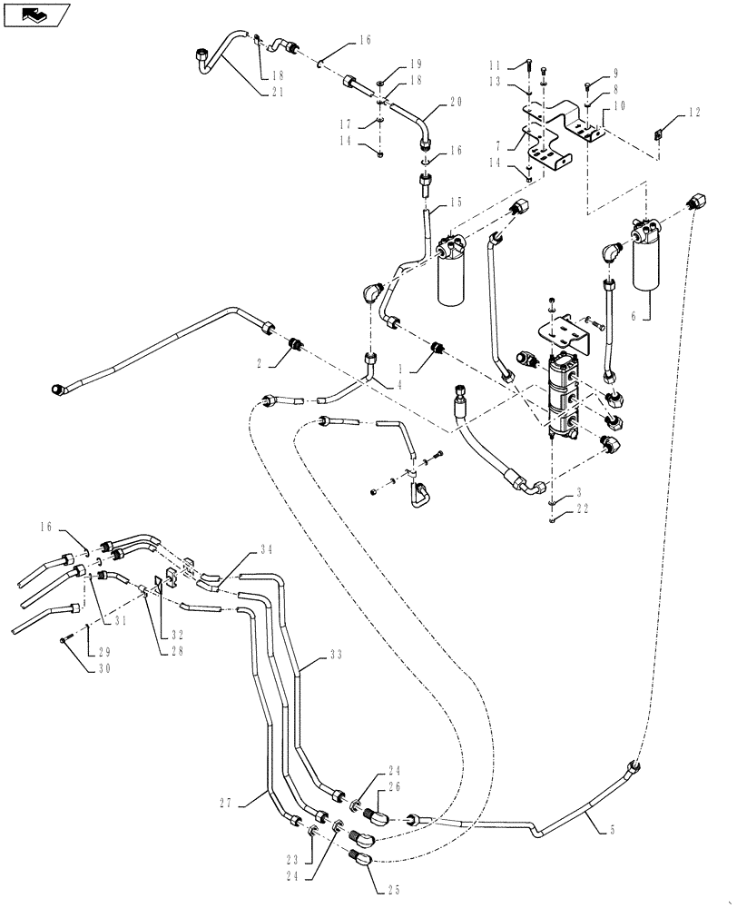 Схема запчастей Case 1121F - (25.100.03[03]) - AXLE COOLER (25) - FRONT AXLE SYSTEM