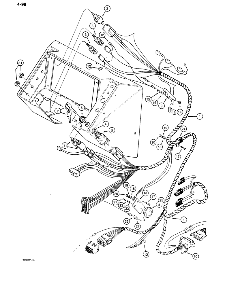 Схема запчастей Case 680K - (4-098) - 24 VOLT ELECTRICAL CIRCUIT, INSTRUMENT HARNESS AND CONNECTIONS (04) - ELECTRICAL SYSTEMS