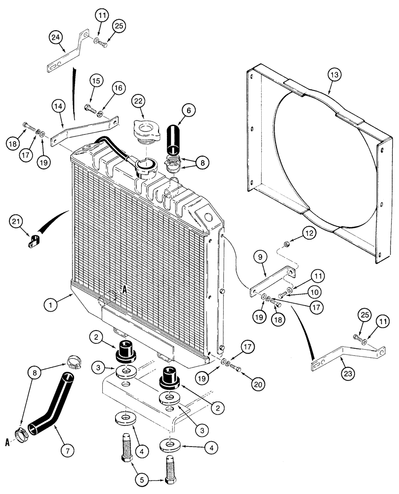 Схема запчастей Case 1825 - (2-03C) - RADIATOR & MOUNTING PARTS, DIESEL MODELS, P.I.N. JAF0096438 & AFTER (02) - ENGINE