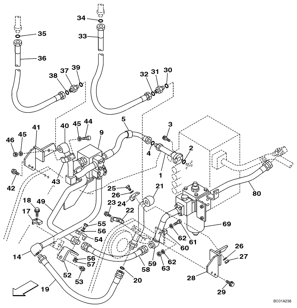 Схема запчастей Case CX240 - (08-52A) - HYDRAULICS, AUXILIARY - SINGLE ACTING CIRCUIT, HAND OPERATED (08) - HYDRAULICS