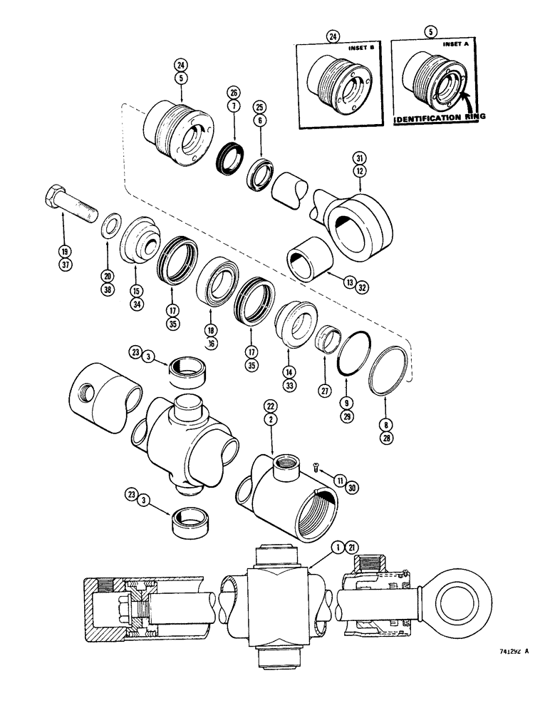 Схема запчастей Case 26 - (100) - G33420 AND G33421 LOADER DUAL TILT CYLINDERS, GLAND HAS IDENTIFICATION RING 