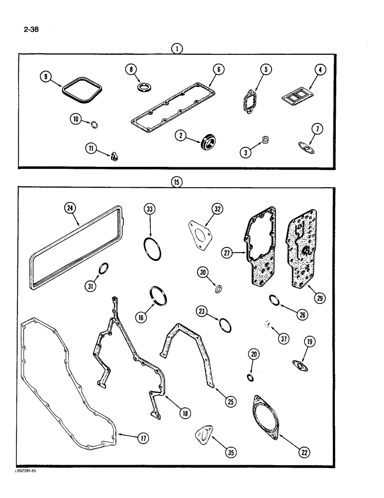 Схема запчастей Case 550 - (2-38) - ENGINE GASKET KITS, 4-390 ENGINE, 4T-390 ENGINE, VALVE GRIND (02) - ENGINE