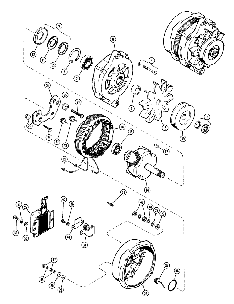 Схема запчастей Case 580 - (068) - A38815 ALTERNATOR, (188) DIESEL & (159) SPARK IGNITION (55) - ELECTRICAL SYSTEMS