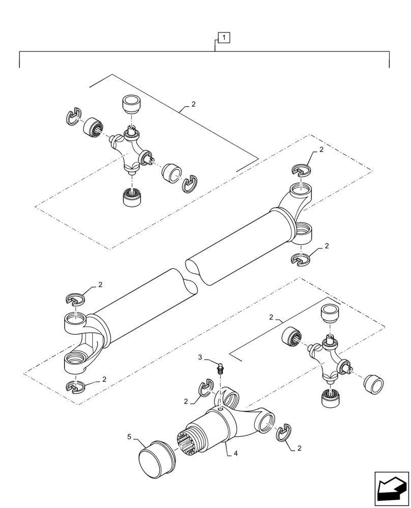 Схема запчастей Case 580SN - (25.100.16) - DRIVE SHAFT, FRONT, COMPONENTS - 4WD (25) - FRONT AXLE SYSTEM