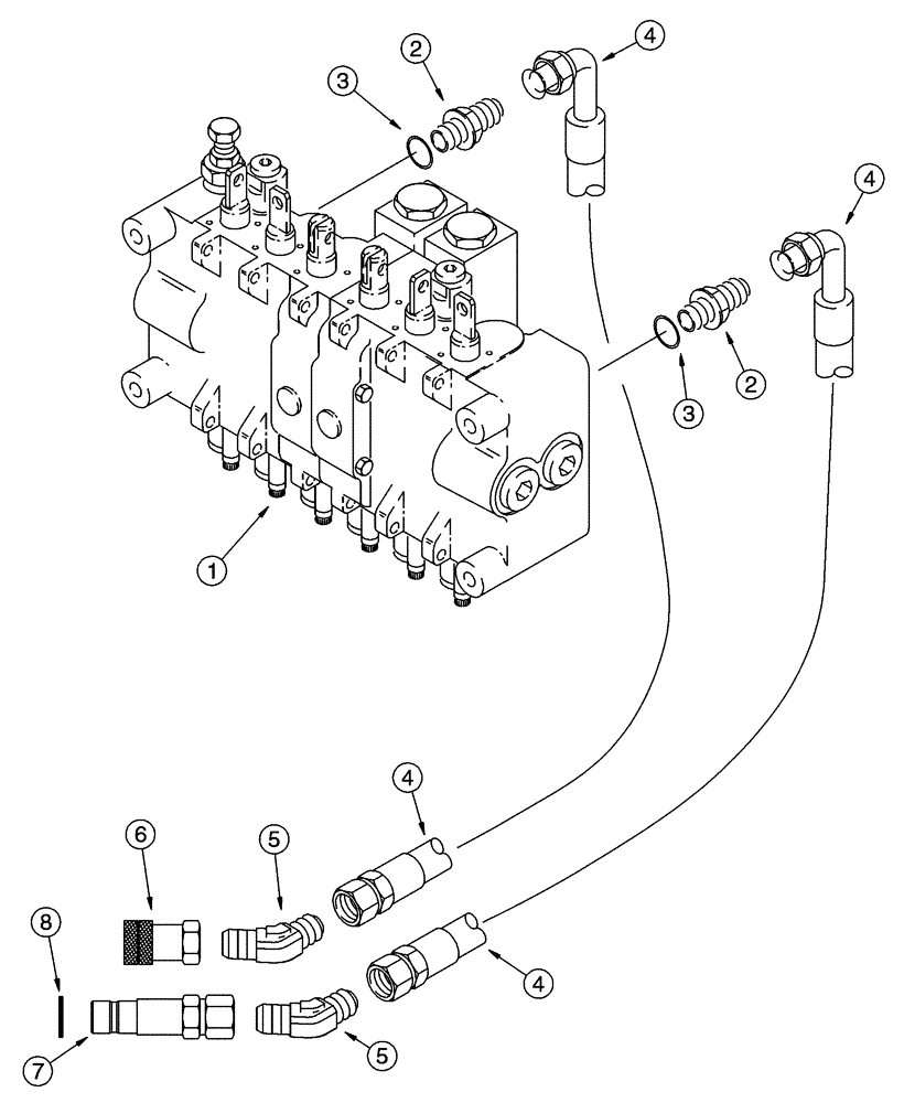 Схема запчастей Case 85XT - (08-38) - HYDRAULIC SYSTEM BACKHOE SUPPLY AND RETURN NORTH AMERICA, D125 BACKHOE, IF USED (08) - HYDRAULICS