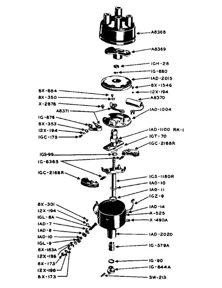 Схема запчастей Case 420 - (025) - POWRDYNE GAS ENGINE, PARTS FOR A7620 DISTRIBUTOR (10) - ENGINE