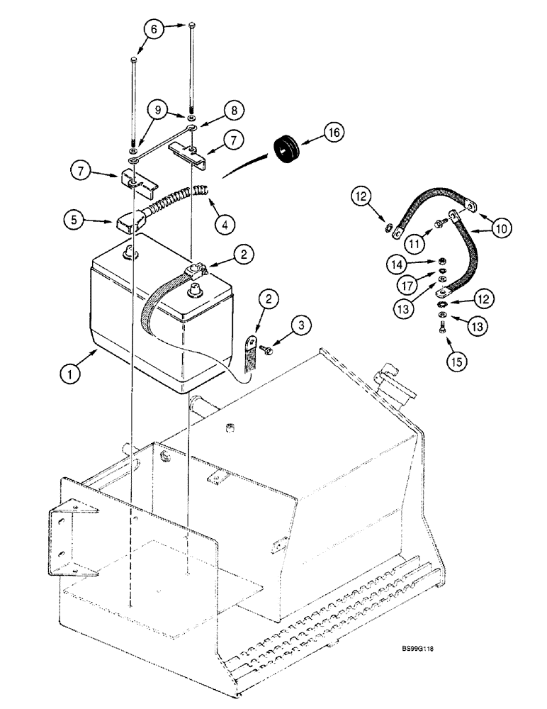 Схема запчастей Case 590SL - (4-12) - BATTERY AND BATTERY CABLES, MODELS WITHOUT COLD START (04) - ELECTRICAL SYSTEMS