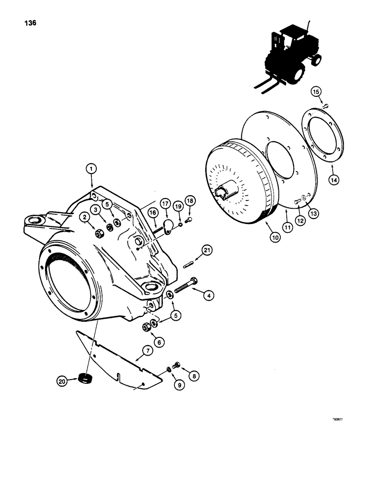 Схема запчастей Case 586D - (136) - TORQUE CONVERTER AND HOUSING (21) - TRANSMISSION