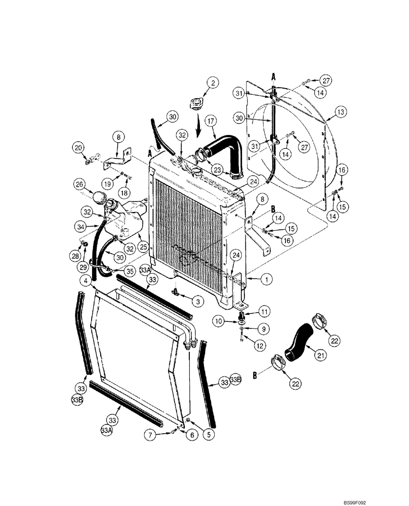 Схема запчастей Case 1845C - (02-01) - RADIATOR - COOLANT RECOVERY SYSTEM (02) - ENGINE