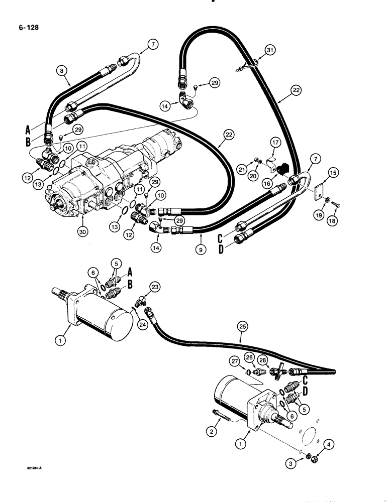 Схема запчастей Case 1835B - (6-128) - HYDROSTATIC DRIVE MOTOR CIRCUIT (06) - POWER TRAIN