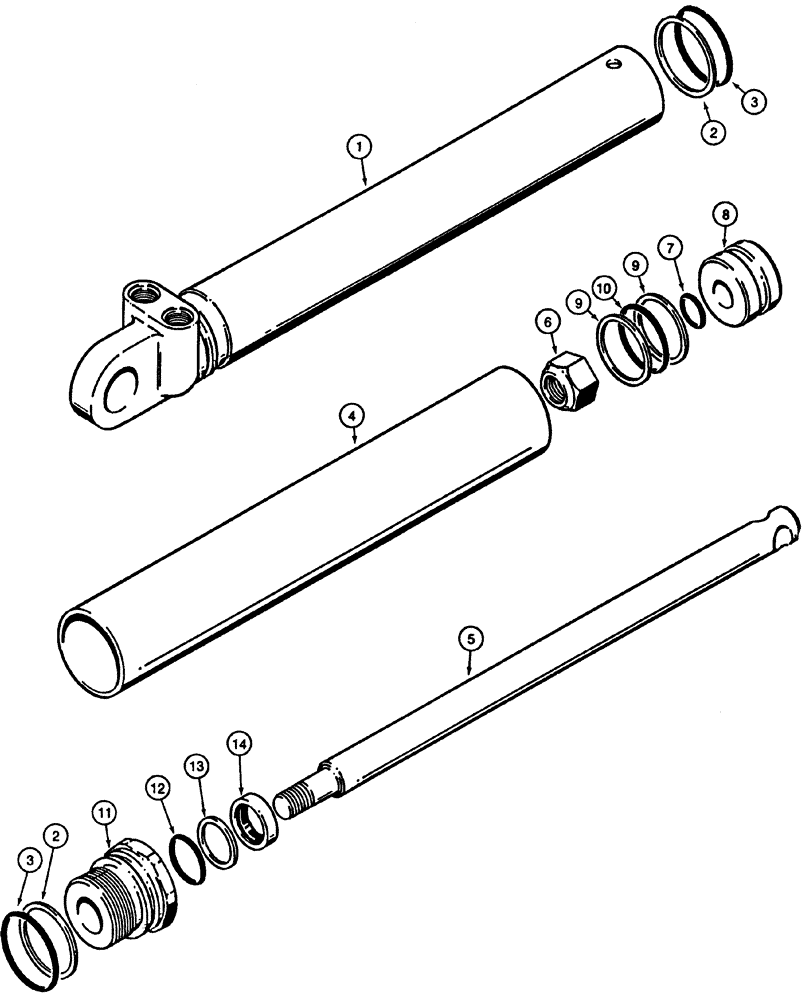 Схема запчастей Case 85XT - (08-57) - CYLINDER ASSY STABILIZER, VERTICAL NORTH AMERICA, D125 BACKHOE (08) - HYDRAULICS