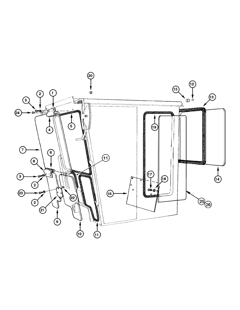 Схема запчастей Case 885 - (09-058[01]) - CAB - WINDOWS ASSEMBLY (OPEN CAB) (09) - CHASSIS/ATTACHMENTS