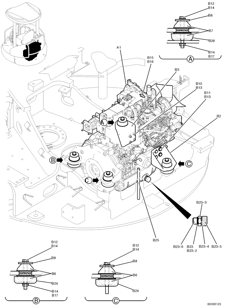 Схема запчастей Case CX50B - (01-006) - ENGINE INSTALLATION (PH02P00016F1, PH02P00017F1) (05) - SUPERSTRUCTURE