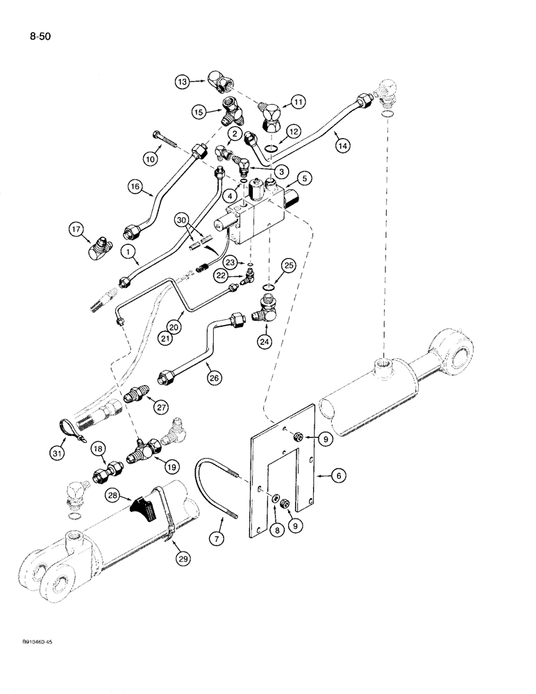 Схема запчастей Case 780D - (8-050) - BACKHOE BOOM LOCK HYD & ELEC. CIRCUIT, AT R.H. BOOM CYLINDER, CYLINDER MOUNTED BOOM LOCK VALVE (08) - HYDRAULICS