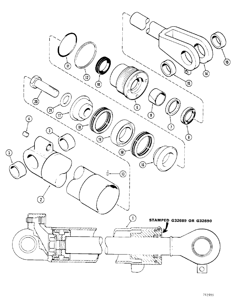 Схема запчастей Case 780 - (402) - G32689 & G32690 LOADER LIFT CYLINDERS, GLAND IS STAMPED W/CYLINDER PN USED B4 TRAC SN 5502461 (08) - HYDRAULICS