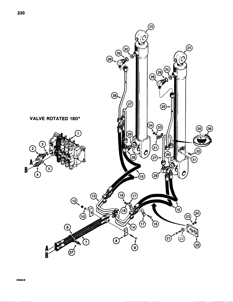 Схема запчастей Case 780B - (230) - BACKHOE BOOM CYLINDER HYDRAULIC CIRCUIT (08) - HYDRAULICS