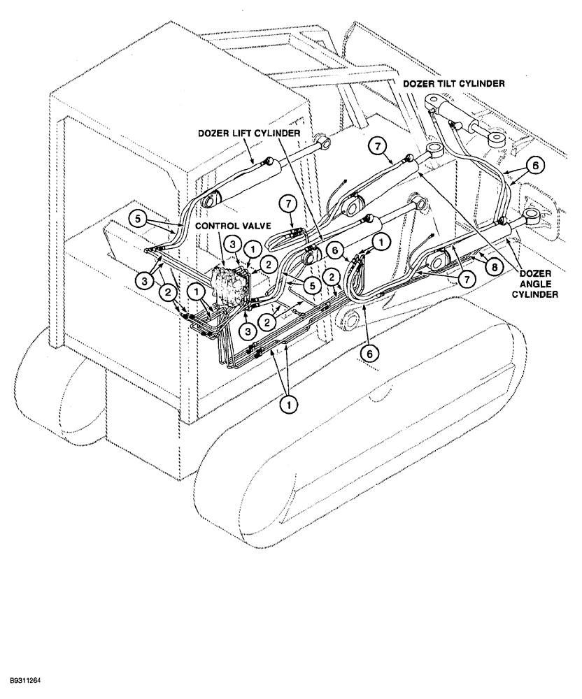 Схема запчастей Case 850G - (1-14) - PICTORIAL INDEX - DOZER LIFT, TILT AND ANGLE HYDRAULIC CIRCUITS (00) - PICTORIAL INDEX