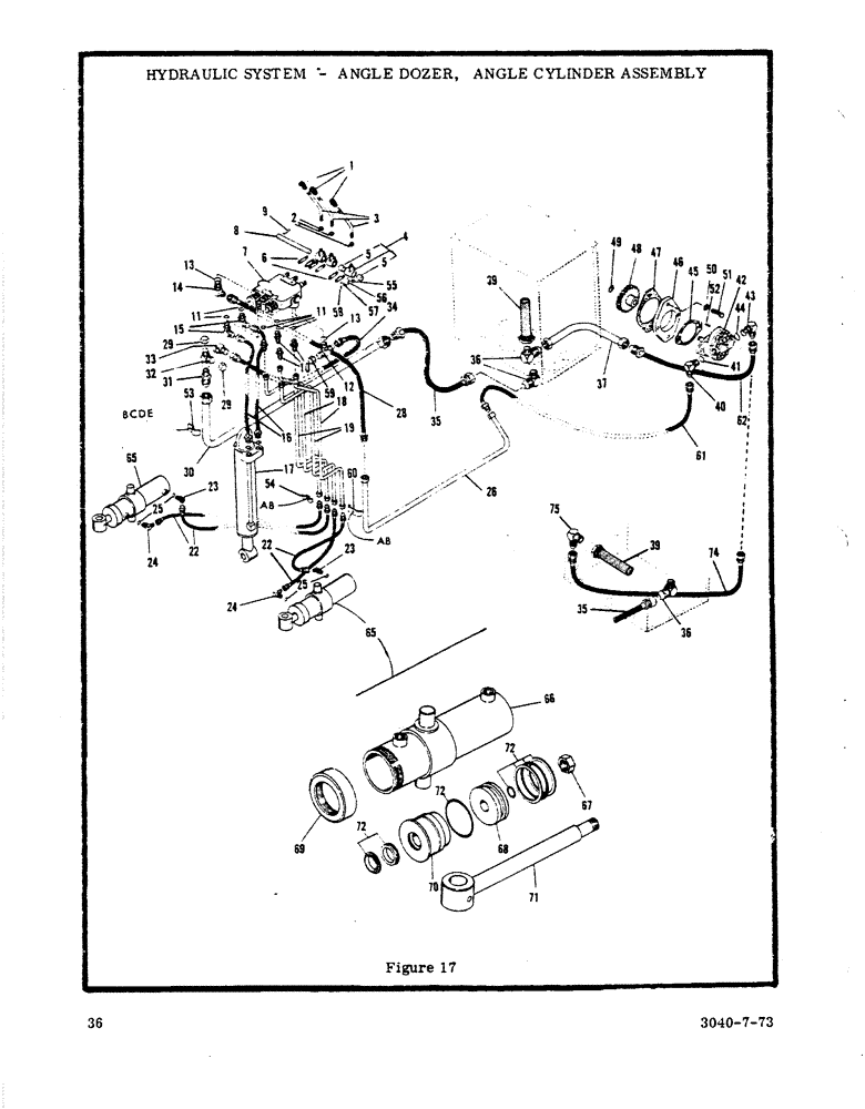 Схема запчастей Case P42 - (36) - HYDRAULIC SYSTEM, ANGLE DOZER, ANGLE CYLINDER ASSEMBLY 