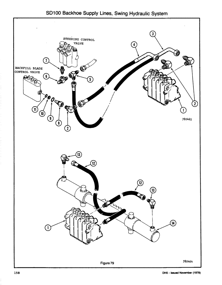 Схема запчастей Case DH5 - (158) - SD100 BACKHOE SUPPLY LINES, SWING HYDRAULIC SYSTEM (84) - BOOMS, DIPPERS & BUCKETS