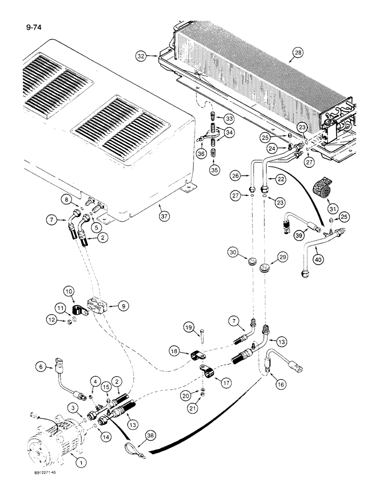 Схема запчастей Case 621 - (9-74) - AIR CONDITIONING SYSTEM, COMPRESSOR TO CONDENSER AND EVAPORATOR CORE (09) - CHASSIS/ATTACHMENTS