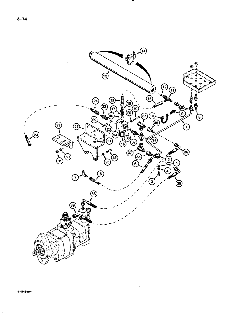 Схема запчастей Case 621 - (8-74) - REMOTE LOADER CONTROL CIRCUIT, RETURN TO HYDRAULIC RESERVOIR AND PRESSURE REDUCING VALVE (08) - HYDRAULICS