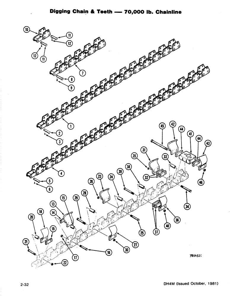 Схема запчастей Case DH4B - (2-32) - DIGGING CHAIN & TEETH - 70,000 LB. CHAINLINE (89) - TOOLS