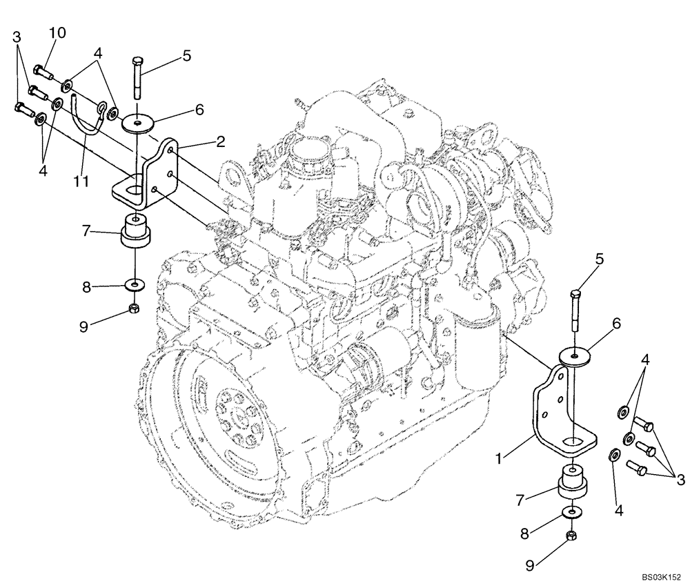 Схема запчастей Case 580SM - (02-07) - ENGINE - MOUNTING (02) - ENGINE