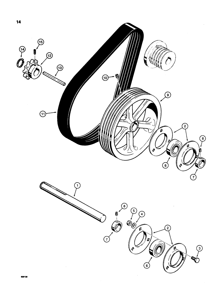 Схема запчастей Case TL200 - (14) - JACKSHAFT AND SHEAVE 